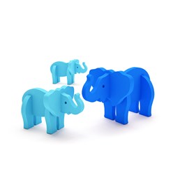 09-004 3D-фигурки в виде большого слона и двух маленьких слонят, которые ребенок легко сможет собрать самостоятельно. Гибкие и мягкие детали фигурок без труда соединяются между собой
