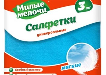 Салфетки универсальные Размер 1 шт 34х34 см 34х34см Для сухой и влажной уборки • состав: Вискоза (80%), полиэстер (20%) • плотность: 110г/м2 • хорошо впитывают влагу