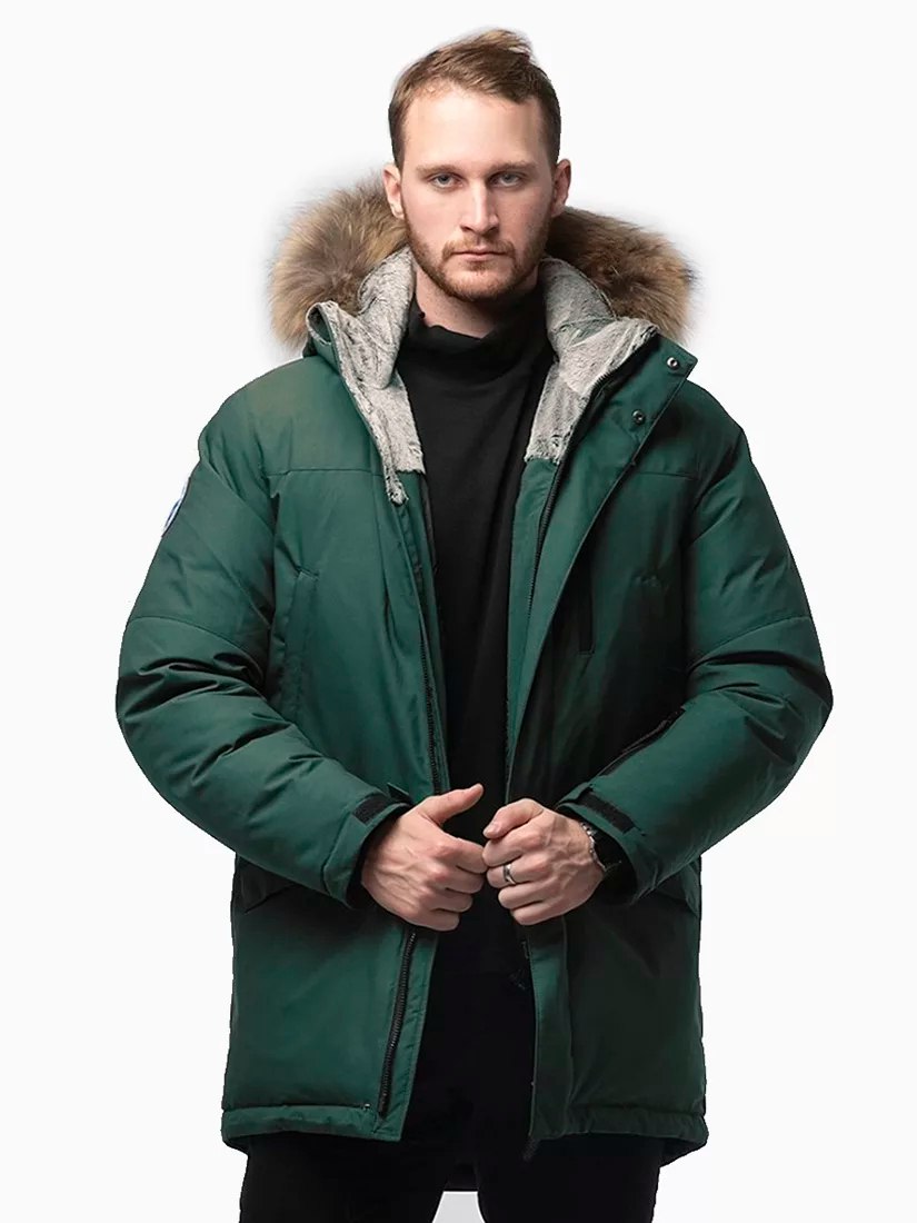 Парка мужская с натуральным мехом и искусственным лебяжьим пухом. Ткань мембрана. До -35С.