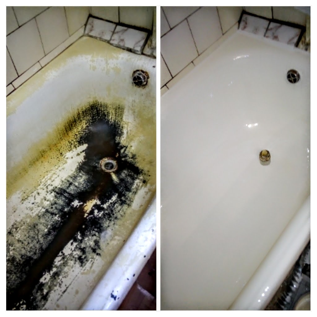Стальная ванна до и после выполненной работы.