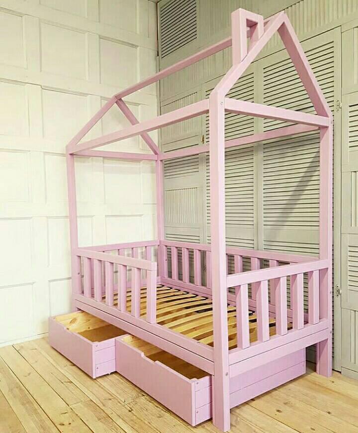 детская кровать домик розовая для девочки