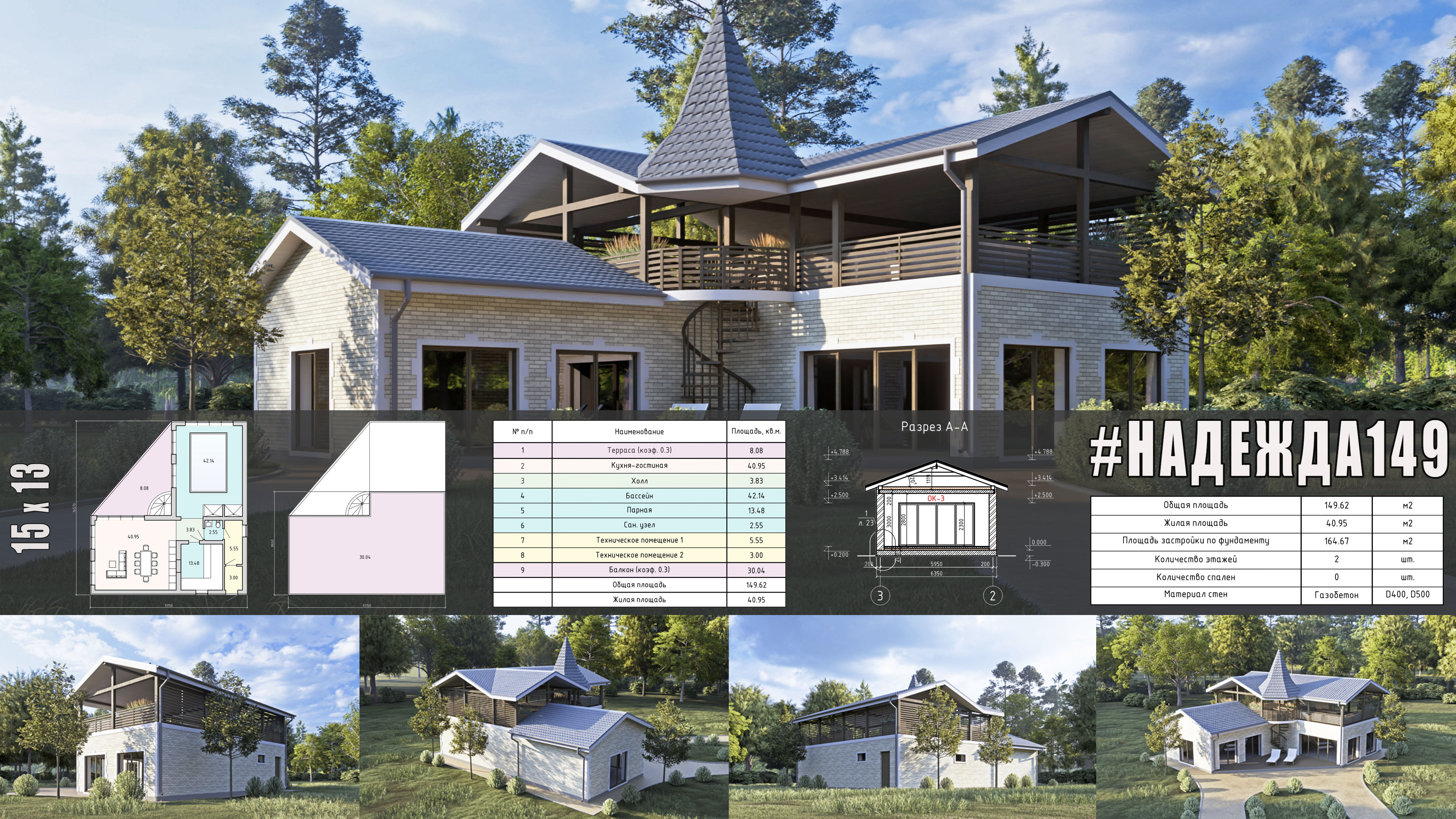 #надежда149 - индивидуальный проект двухэтажной бани ИЗ ГАЗОБЕТОНА общей площадью 149 м2 со скатной кровлей...